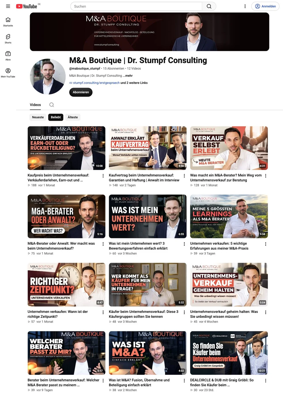 Videoliste des YouTube-Kanals der M&A Boutique